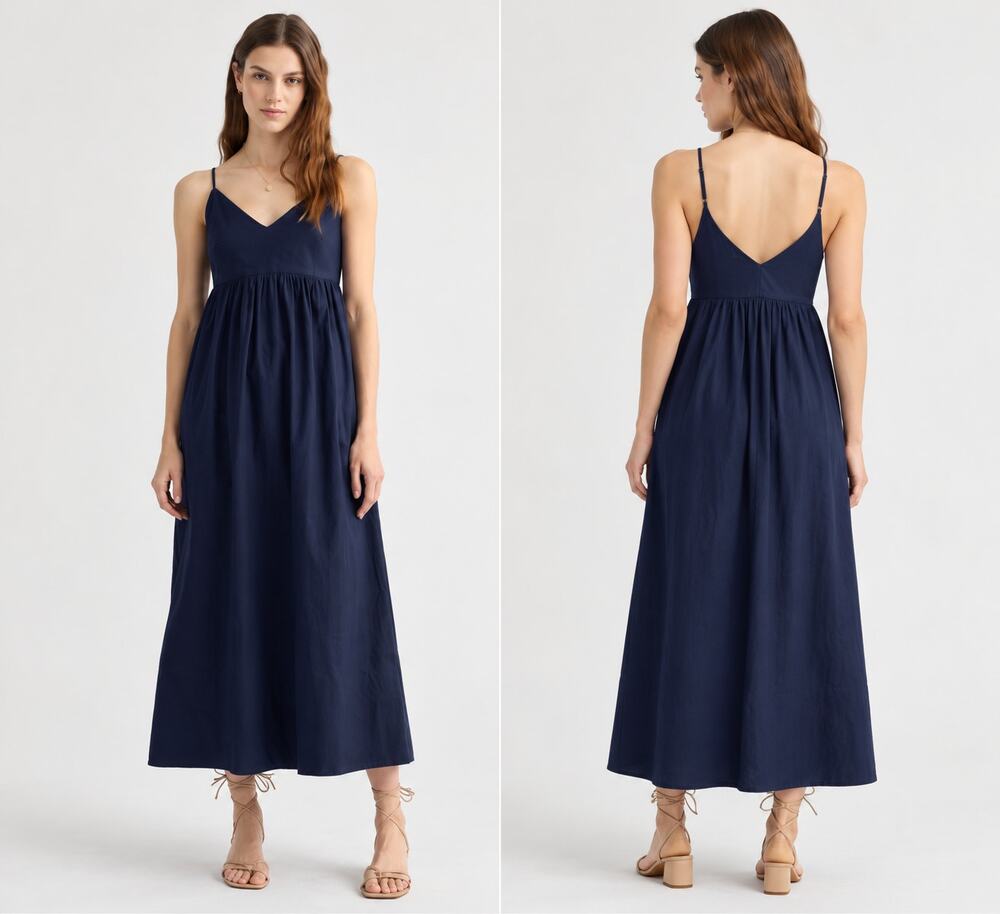 Quince Womens S Navy Blue Organic Cotton Sleeveless Maxi Dress NWT Casual